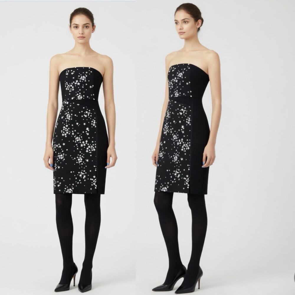 Kate Spade Saturday Strapless Dress Black White Sz 4 Star print Cocktail Elegant